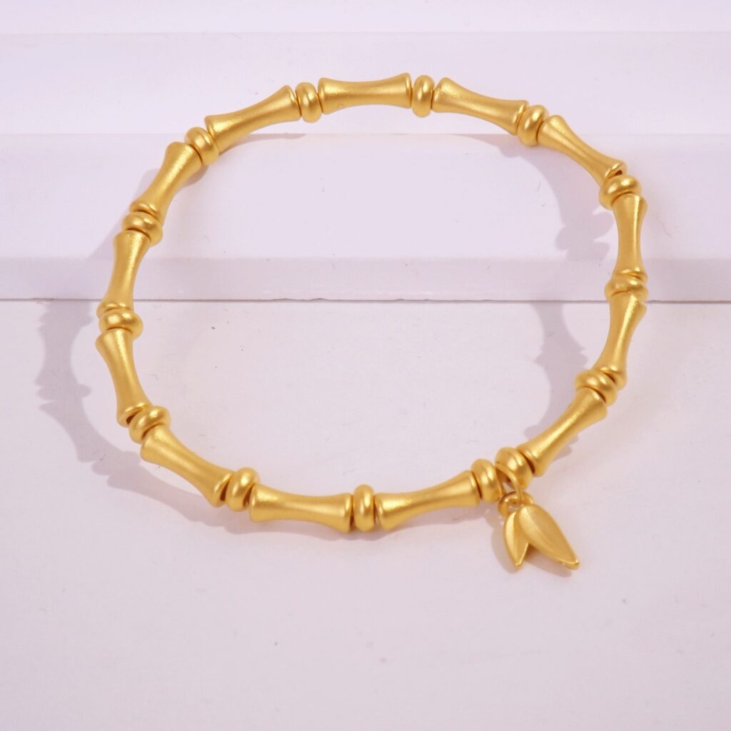 24K/999 Bamboo Gold Bracelet 竹节竹叶足金手链