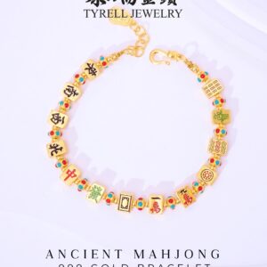 24K/999 Pure Gold Mahjong Bracelet 十三幺把把胡足金麻将手链