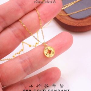 24K/999 GOLD PENDANT 足金碎碎冰铜钱吊坠