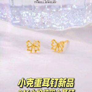 22K/916 小克重蝴蝶结实心耳钉 LIGHTWEIGHT RIBBON GOLD EARRINGS