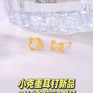 22K/916 小克重小狗实心耳钉 LIGHTWEIGHT PUPPY GOLD EARRINGS