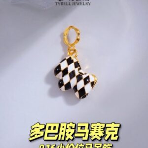 22K/916 多巴胺黑白色马赛克金吊坠 DOPAMINE BLACK AND WHITE MOSAIC GOLD PENDANT