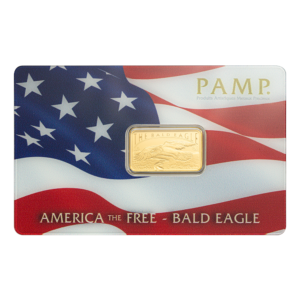 PAMP Suisse Bald Eagle 5g gold bar, showing a bald eagle in flight