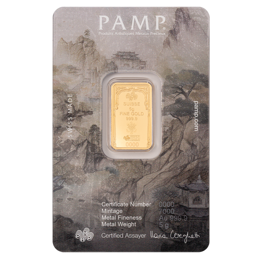 PAMP Buddha 5g gold bar sealed in its CertiPAMP assay card
