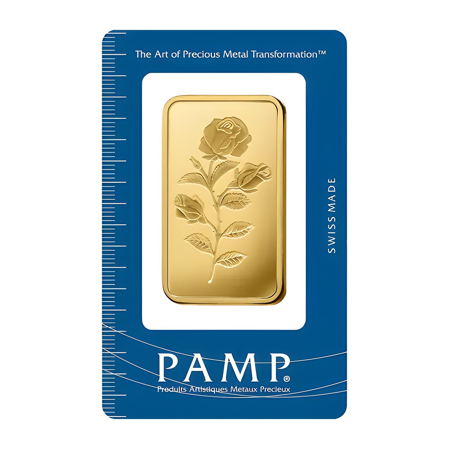 PAMP Rosa 100g gold bar sealed in PAMP blister packaging