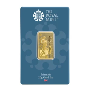 Royal Mint Britannia 20g gold bar, front showing Britannia design